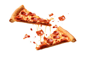 pieces of pizza flying isolated on transparent background - Powered by Adobe