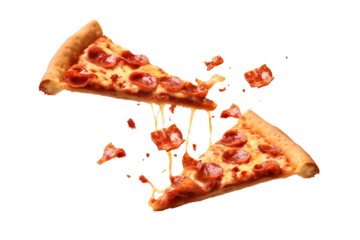 pieces of pizza flying isolated on transparent background