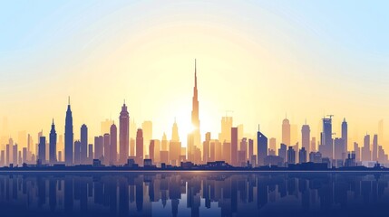 Dubai UAE city skyline silhouette. Vector illustration - obrazy, fototapety, plakaty