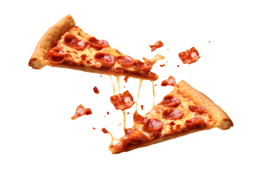 pieces of pizza flying isolated on transparent background