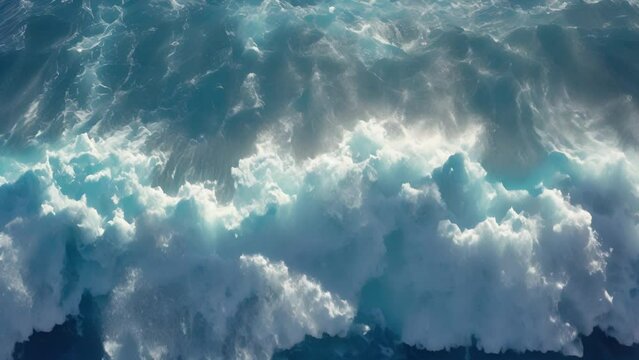 Spectacular aerial top of ocean sea water white wave splashing in the deep sea. Drone video backdrop of sea wave in bird eye waves. Slomotion. mp4