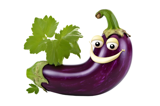 smiling eggplant thumbs up isolated on transparent background