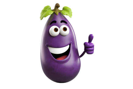 smiling eggplant thumbs up isolated on transparent background - Powered by Adobe