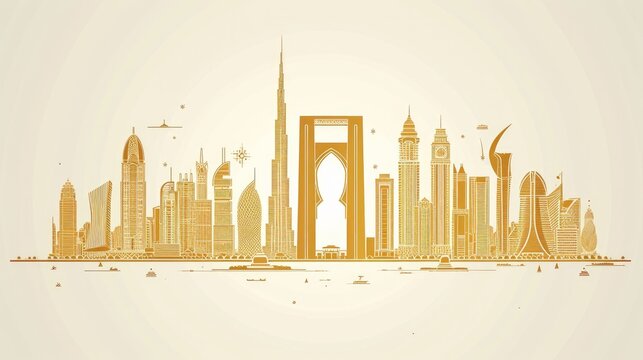 golden dubai skyline cityscape clip art preview
