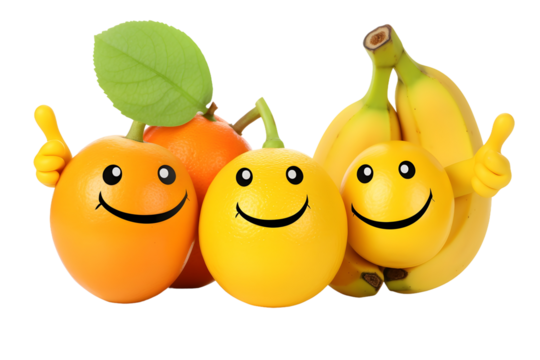 smiling fruits isolated on transparent background - Powered by Adobe