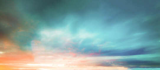 Obraz premium Blue cyan cloud sky background with light pink Blurry sunlight clouds