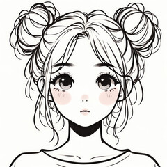 Anime-Inspired Female Character with Double Buns