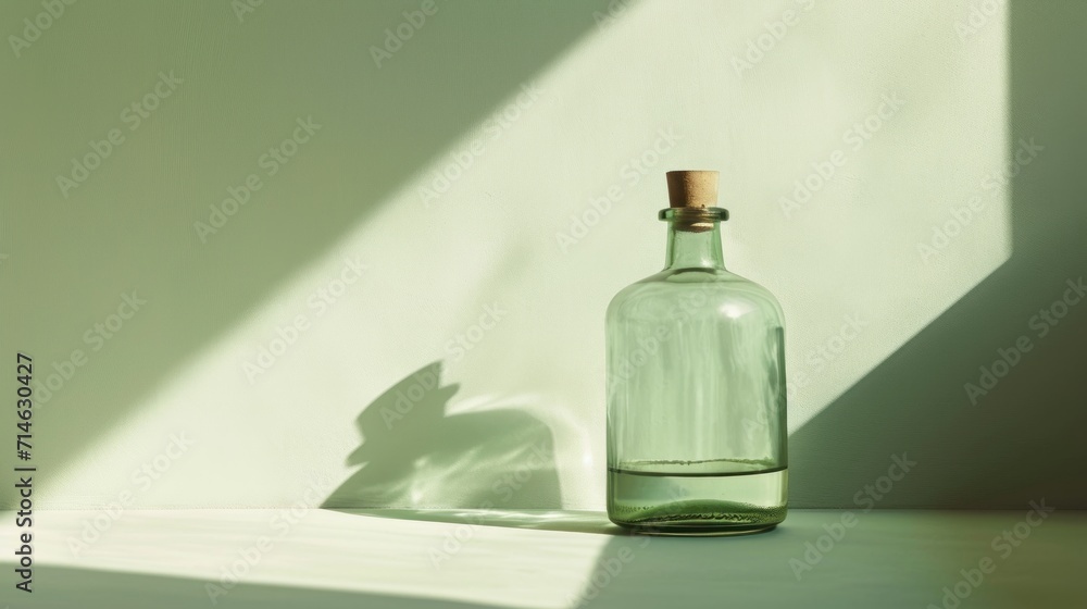 Aufkleber a bottle sitting on a table with a shadow of a person's shadow on the wall behind it and a shadow of