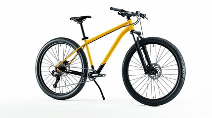 Fototapeta na wymiar yellow black 29er mountainbike with thick offroad tyres. bicycle mtb cross country aluminum, cycling sport transport concept isolated on white background