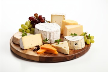 Assorted cheese types on white backgroundfresh dairy products with copy space for menu or ad design.