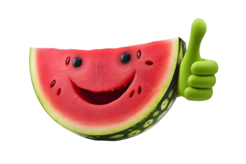 smiling watermelon slice thumbs up isolated on transparent background