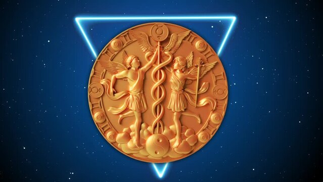 Animation of Caduceus Two Angles sign in twelve zodiac with galaxy stars Loop video
