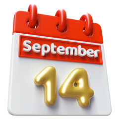 14th September Calendar Icon 3D Render, Calendar Icon 3D Illustration