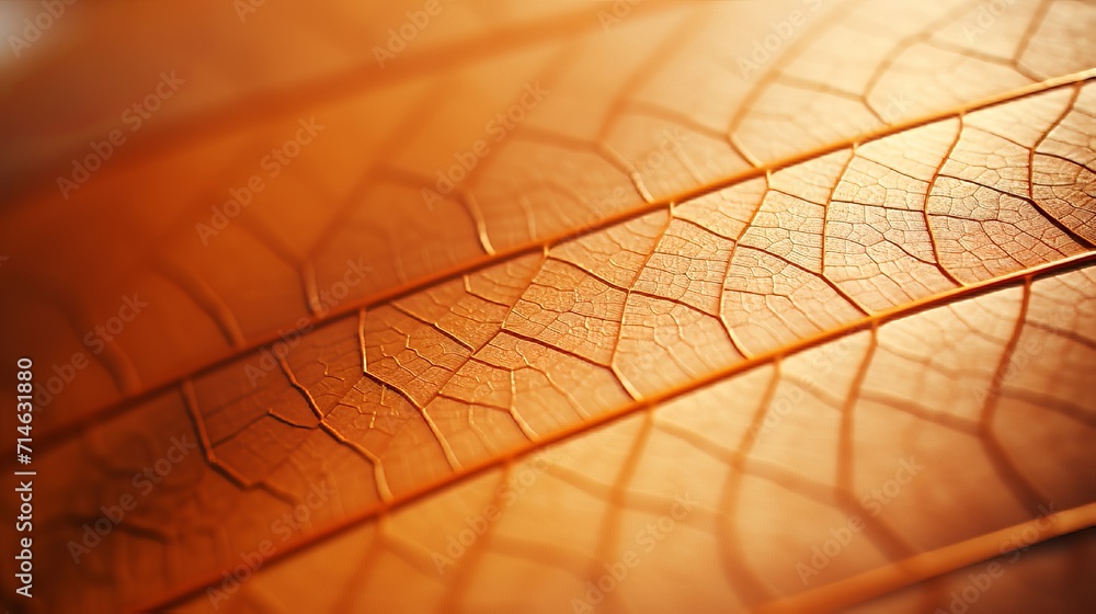 Poster trendy peach leaf texture close up, abstract macro background in peach fuzz color.