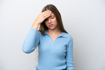 Young Lithuanian woman isolated on white background with headache