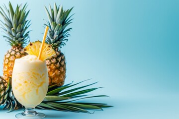 Pineapple cocktails on blue background