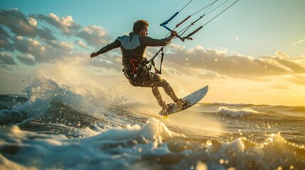 Balancing on the edge of wind and waves, where the adrenaline of kite surfing becomes a dance with...