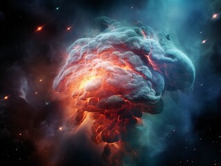 a vibrant nebula in the form of a human brain