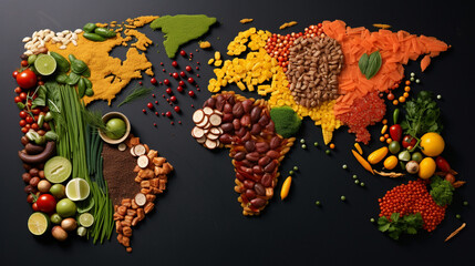 Obraz na płótnie Canvas Dried spices in world map shape