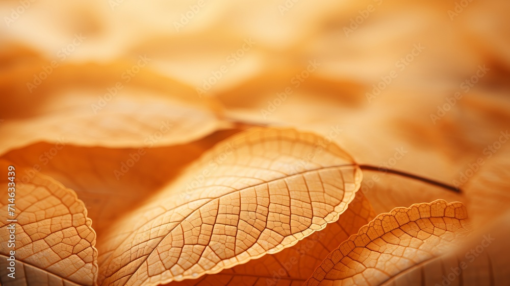 Aufkleber peach leaf texture in abstract macro apricot leaves background, in the color of the year peach fuzz.