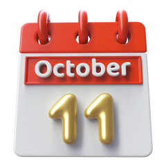 11th October Calendar Icon 3D Render , Calendar Icon 3D Illustration