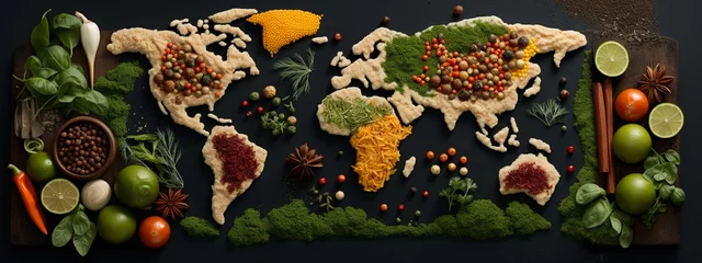 Poster Carte du monde Dried spices in world map shape