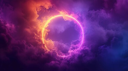 A colorful ring of cloud with neon light in it, in the style of realistic landscapes with soft edges