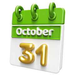 31st October Calendar Icon 3D Render , Calendar Icon 3D Illustration