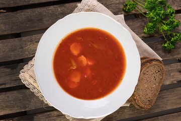 Tomato soup on a plate