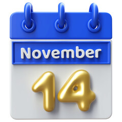 14th November Calendar Icon 3D Render 