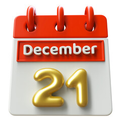 21st December Calendar Icon 3D Render