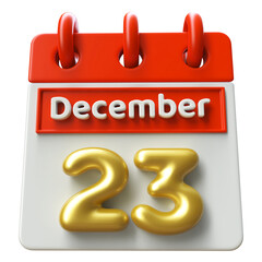 23rd December Calendar Icon 3D Render