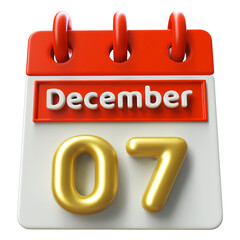 7th December Calendar Icon 3D Render