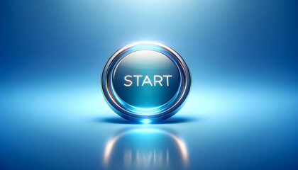 Blue shiny  Start button on a blue background, minimal creative restart concept