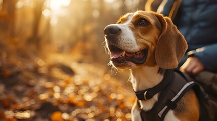 happy Beagle on a hiking trail, enjoying the sights and scents of nature alongside its adventurous owner