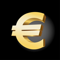 Golden euro sign on a black background