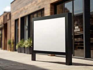 Fototapeta premium Blank white signboard on a city street. Mock up. Created using generative AI tools