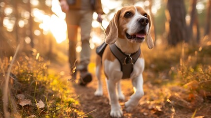 dog running in the park, happy Beagle on a hiking trail, enjoying the sights and scents of nature alongside its adventurous owner