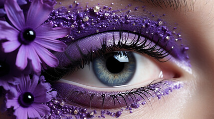 purple eye makeup with gerber flower