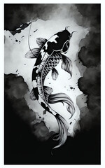 minimalist ink art piece featuring a koi fish swimming in water. generative ai