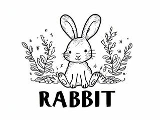 a rabbit coloring page for kids,with the text "RABBIT"