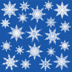 Obraz na płótnie Canvas light twenty one snowflakes on blue background