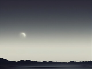 Moonlit Night Sky Over the Sea with Mountains and Clouds