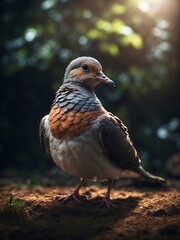 Pigeon standing on the ground in the park, close up