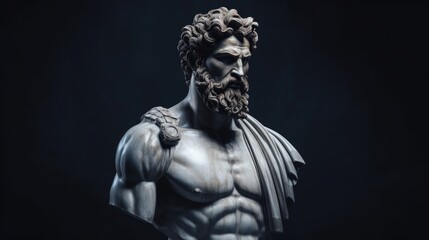 Muscular statue of a Greek philosopher in a museum