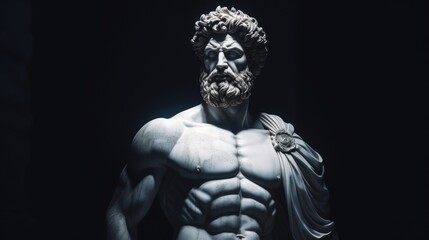 Fototapeta na wymiar Muscular statue of a Greek philosopher in a museum