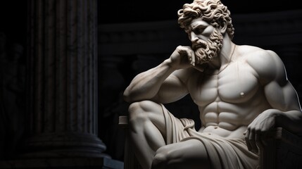 Muscular statue of a Greek philosopher in a museum