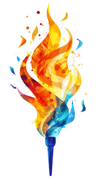 Olympic fire in bright bold colors. Isolated illustration of Olympic flambeau