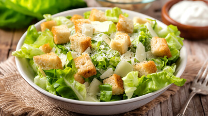 caesar salad with croutons parmesan and lettuce