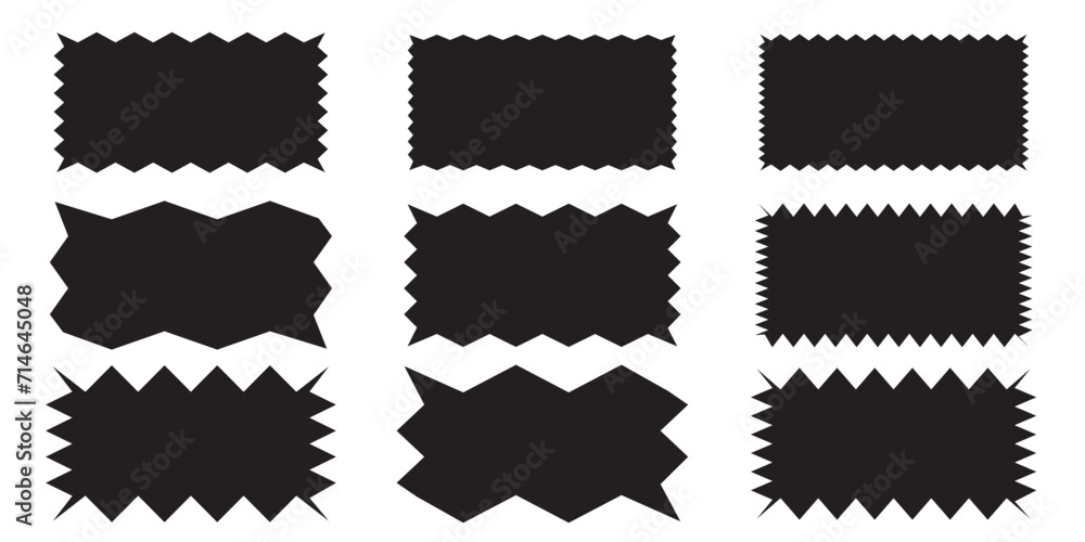 Poster zig zag edge rectangle shape collection. rectangular symbols set with jagged edges. black graphic de